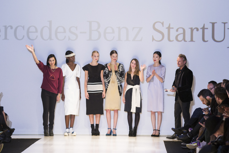 The winners of MBSU: Matiere Noire (left) and Malorie Urbanovitch (third right) pose on the catwalk.